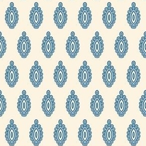 Medium - Ornamental fish - Blue gray grey and darker blue gray on ivory white - simple pattern inspired by indian block print fabrics 
