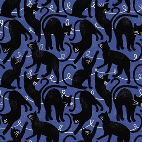 black cats on cobalt blue | moody Halloween pattern