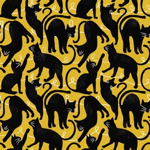 LARGE SCALE black cats on golden yellow 