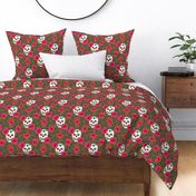 Gothic Roses and Skulls Halloween Pattern (brown) - large