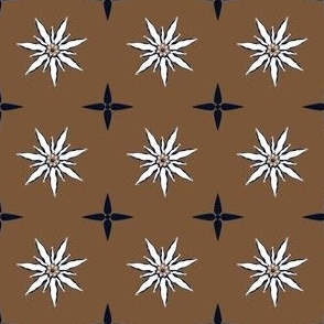 Swiss Edelweiss Flower Geometric Foulard on Gold Cold Brew Coffee Brown