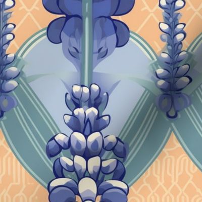 watercolor art nouveau bluebonnets with gold