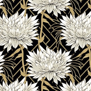 geometric dahlia in white and gold and black