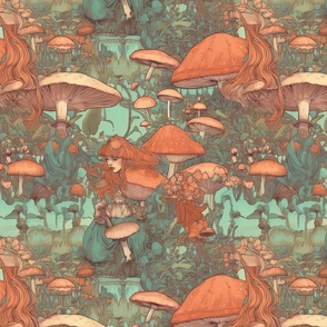 Maiden Mushroom inspired by Alphonse Mucha