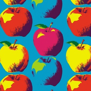 pop art apples in red gold and blue