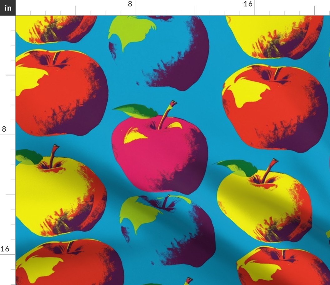 pop art apples in red gold and blue