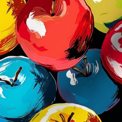 pop art apples in gold, red and blue