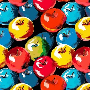 pop art apples in gold, red and blue