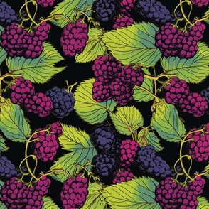 pop art blackberries in purple black and green