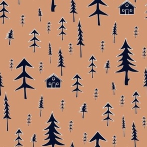 Cabin in the woods in Charcoal Blue on burning sand brown