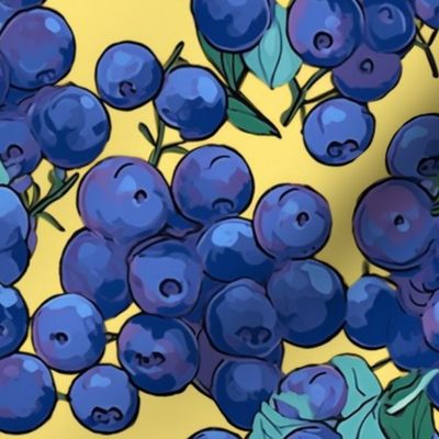 pop art blueberries in yellow, blue and green