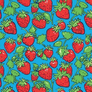 pop art strawberries in red and green and blue
