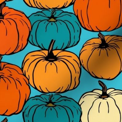 teal and orange pop art pumpkins