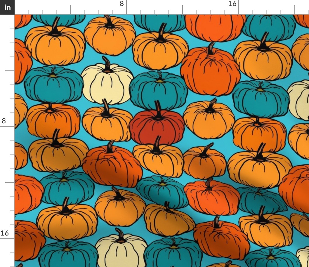 teal and orange pop art pumpkins