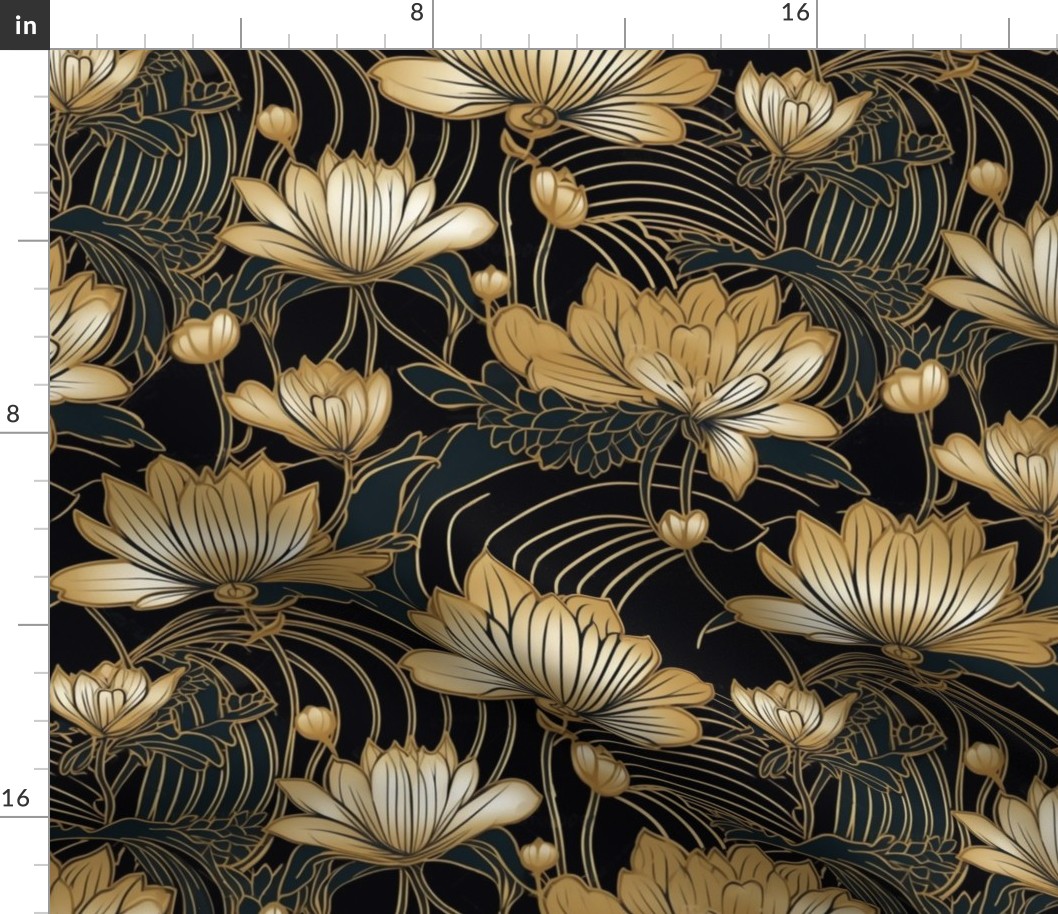 art nouveau flowers in black and gold