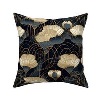 art deco flowers gold blue and black