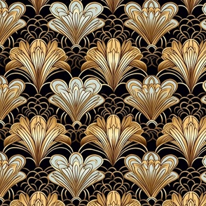art deco flowers in gold and black