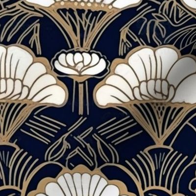 art deco flowers in white and gold