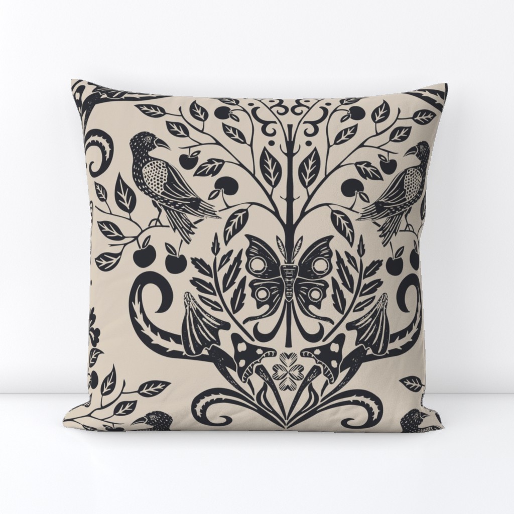 Whimsigothic Eerie Elegance Black & Beige Damask Style