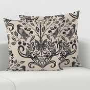 Whimsigothic Eerie Elegance Black & Beige Damask Style