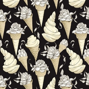 vanilla ice cream cones inspired by aubrey beardsley