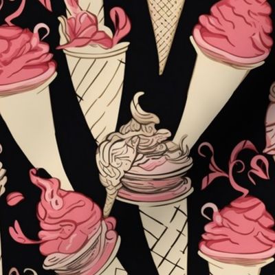 strawberry ice cream cones inspired by aubrey beardsley