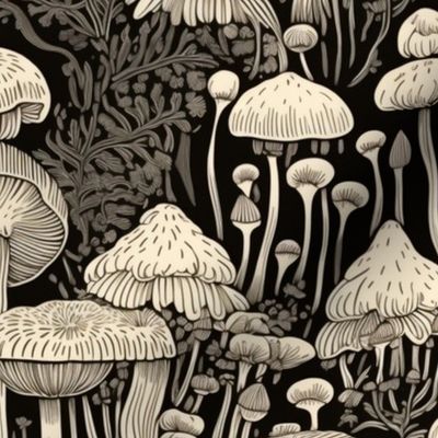 mushroom botanical inspired by aubrey beardsley