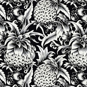 black and white pineapples inspired by aubrey beardsley