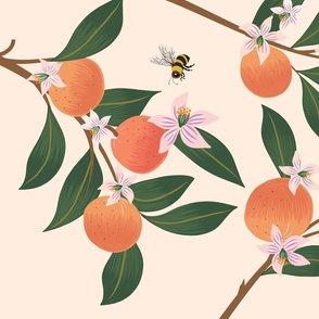 Peaches, Honey Bees, Pink Flowers, Kitchen Tea Towel, Lisa Monias