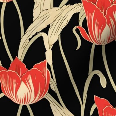 red tulips inspired by aubrey beardsley