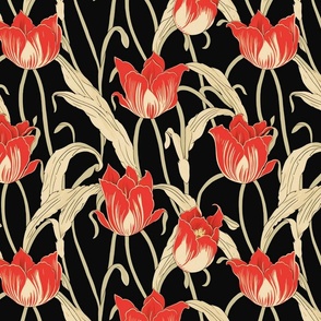red tulips inspired by aubrey beardsley