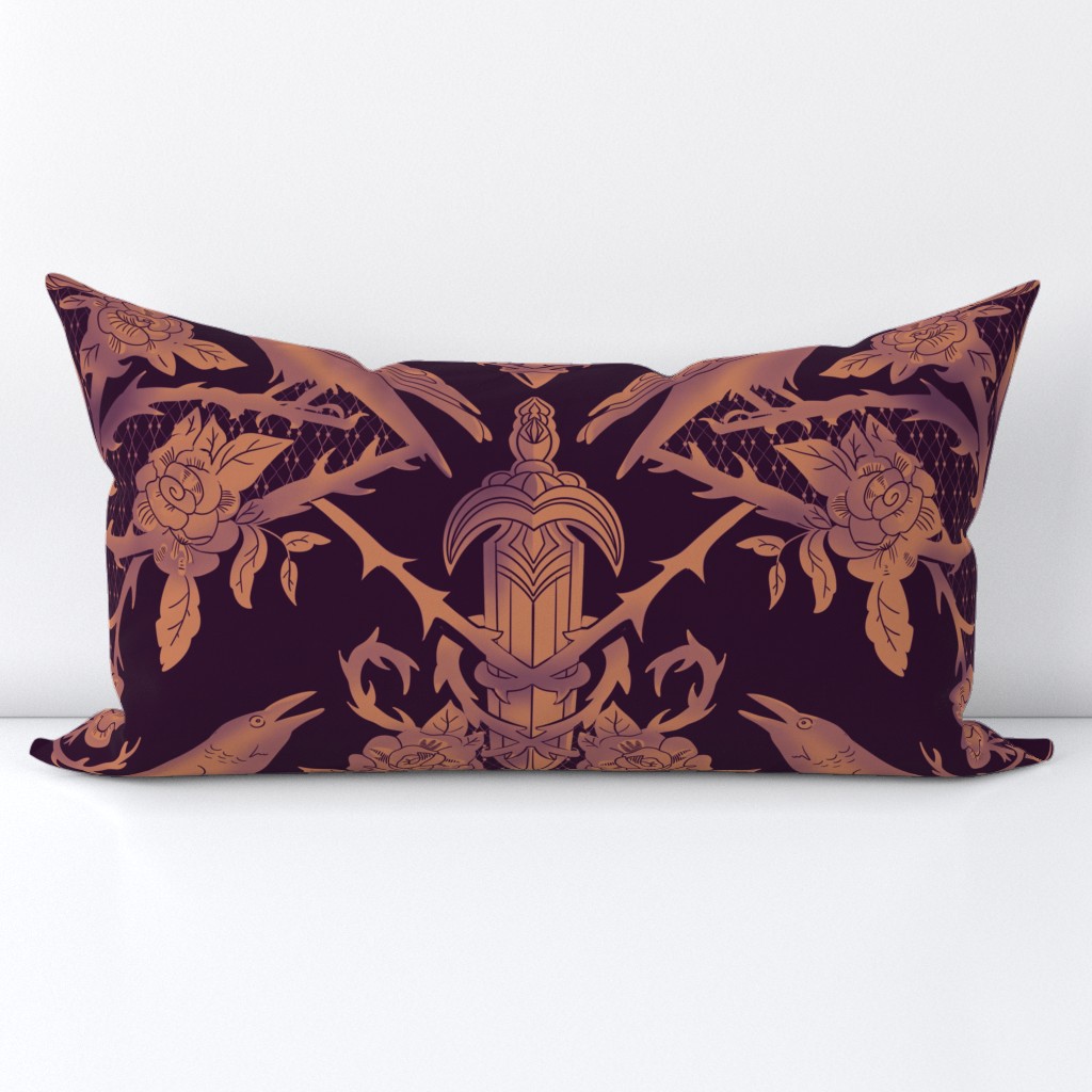 Goth Raven heart damask, deep purple