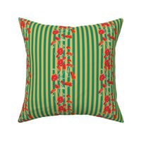 Tomato Girl red Roses with emerald green and mustard even stripe