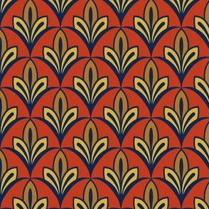 Art Deco Geo Flowers - Gold + Navy + Red + Tan - LARGE