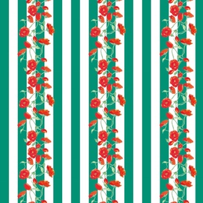 Tomato Girl Trend Red Roses with Emerald Green uneven striped base on White 