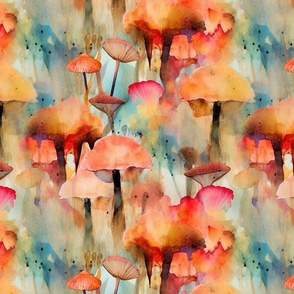 splatter art watercolor mushrooms inspired by Edgar Degas