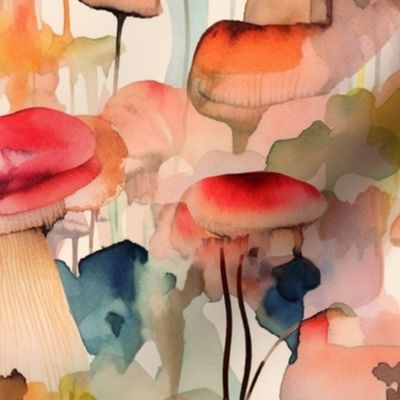 mushroom watercolor splatter art inspired by Edgar Degas