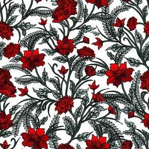Beautiful Red Roses Pattern White