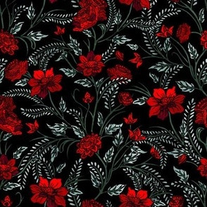 Beautiful Red Roses Pattern Black