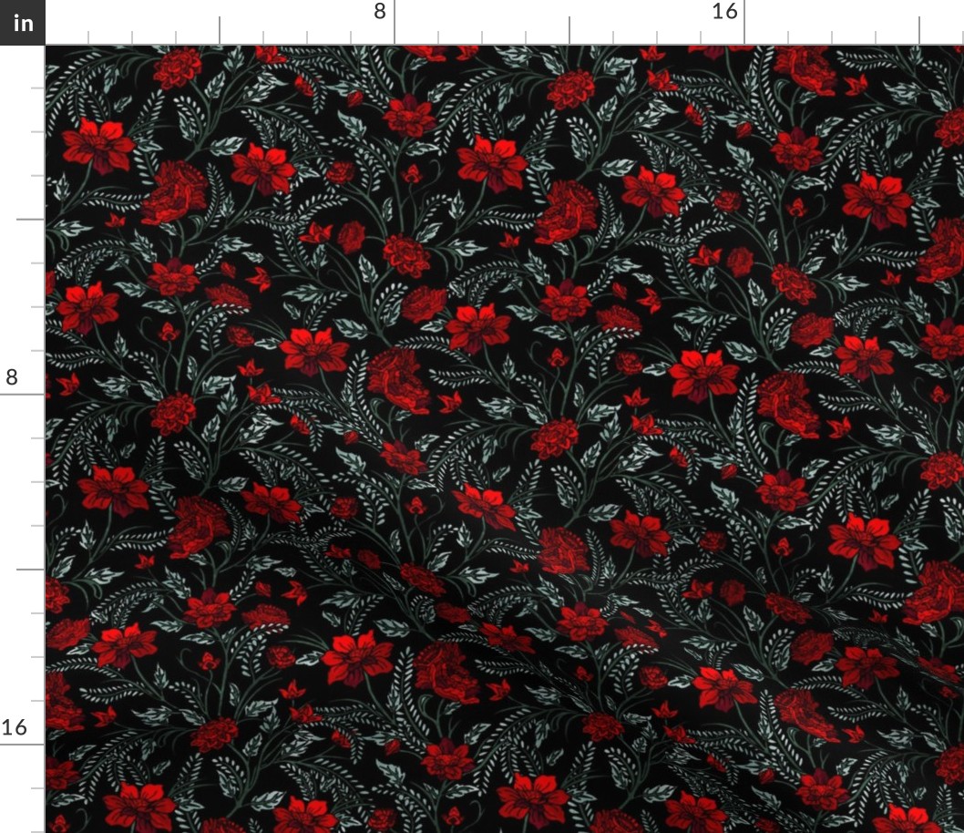 Beautiful Red Roses Pattern Black