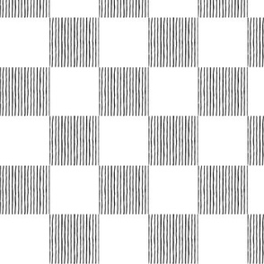 Hand Drawn Checkerboard of Black Lines on Solid White at 3 Inch Repeat