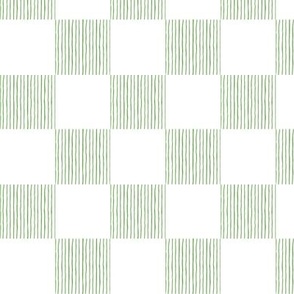 Hand drawn Kelly Green lines on solid white creating a monochromatic checkerboard.  Each square 1.5 inches.