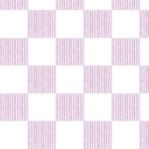 Hand Drawn Checkerboard of Hot Pink Lines on Solid White at 3 Inch Repeat