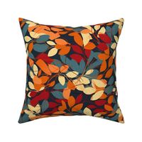 fall leaves in red orange gold and green teal