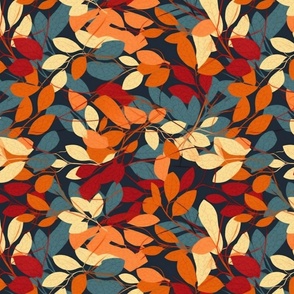 fall leaves in red orange gold and green teal