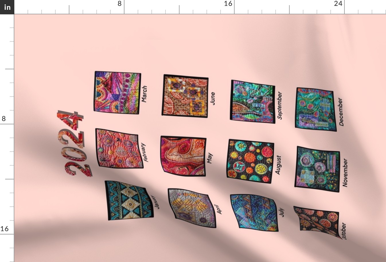 2024 Calendar A Year Of Art Quilt Fabric Spoonflower   2024 Calendar  A Year Of Art Quilt Embroideries 