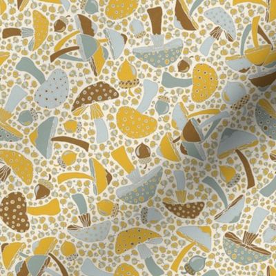 Maximalist Mushrooms Pattern Blue and Mustard