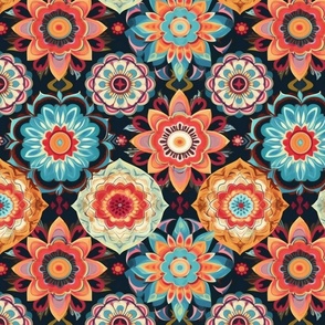 flower mandala in orange and pink and blue