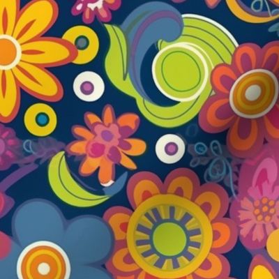 flower power in blue orange red and gold