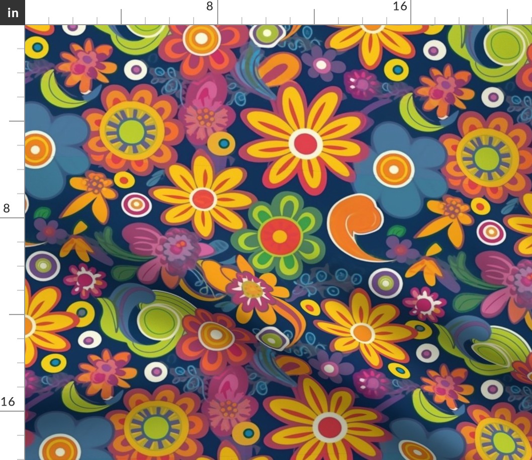 flower power in blue orange red and gold